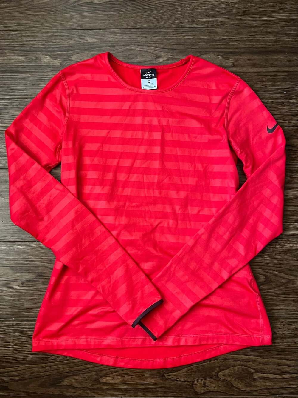 Nike Pro Dri-FIT Long Sleeve Shirt Size M Red Striped Thermal Fleece